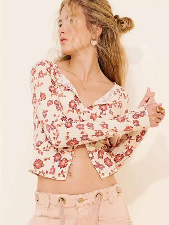Free People Tops - Free People Tilly Printed Long Sleeve Top | Ivory Floral | Size S | Boho Chic